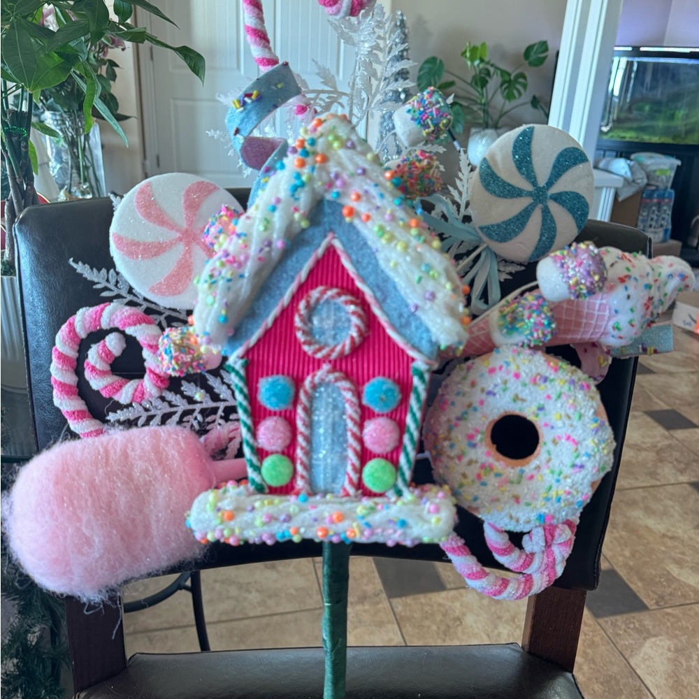 Festive Candy-Themed Holiday tree topper or decoration.